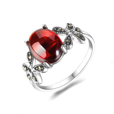 RED GARNET STERLING SILVER RING - BUTTERFLY